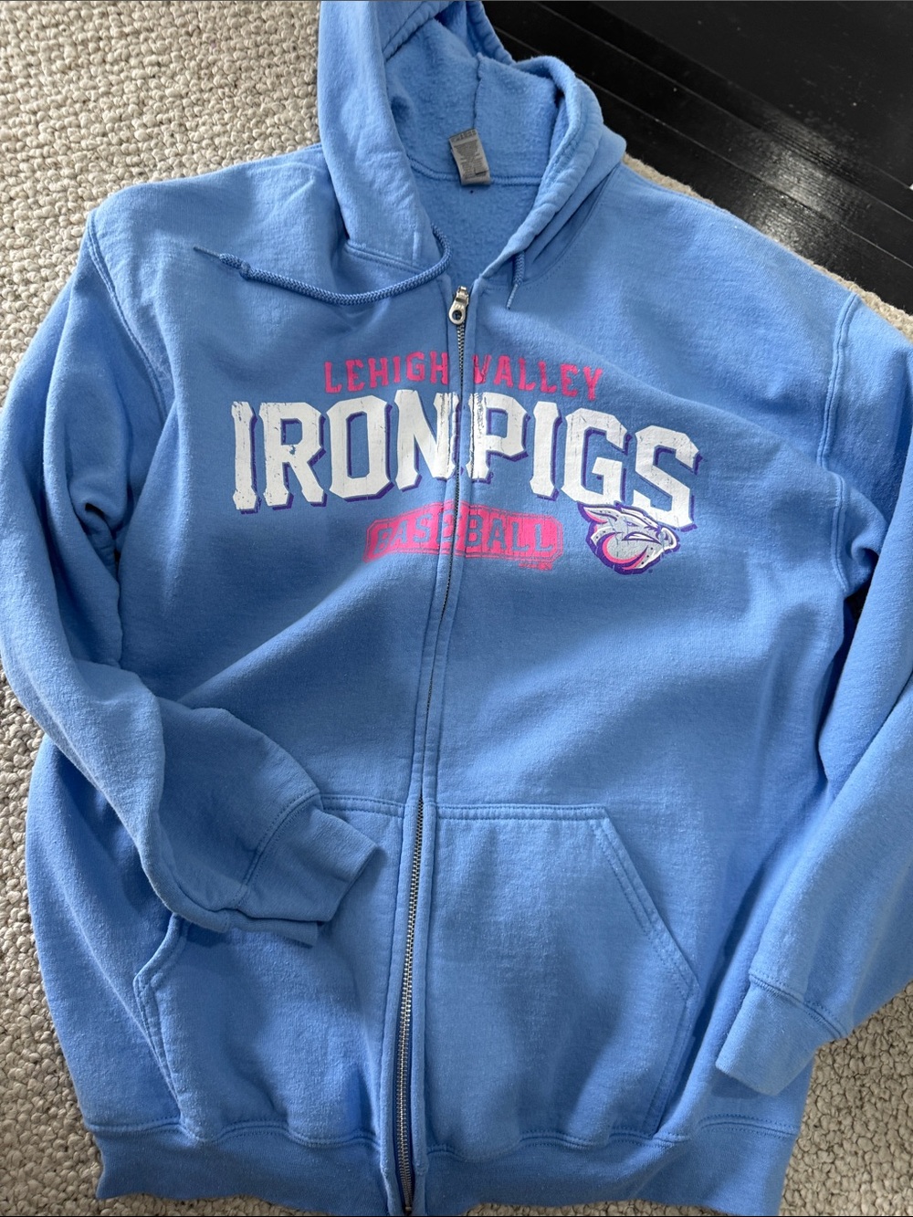 Gildan Light Blue Lehigh Valley IronPigs Zip-Up Hoodie